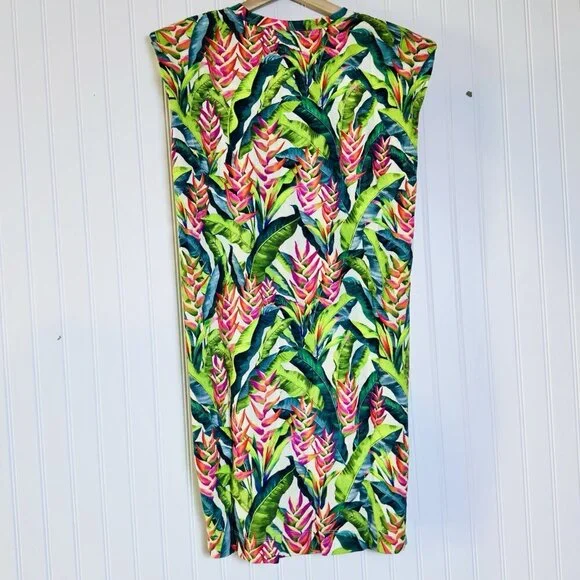 FARM Rio Heli Leaves Pearl T-Shirt Jersey Mini Dress Large Tropical casual - Picture 8 of 11